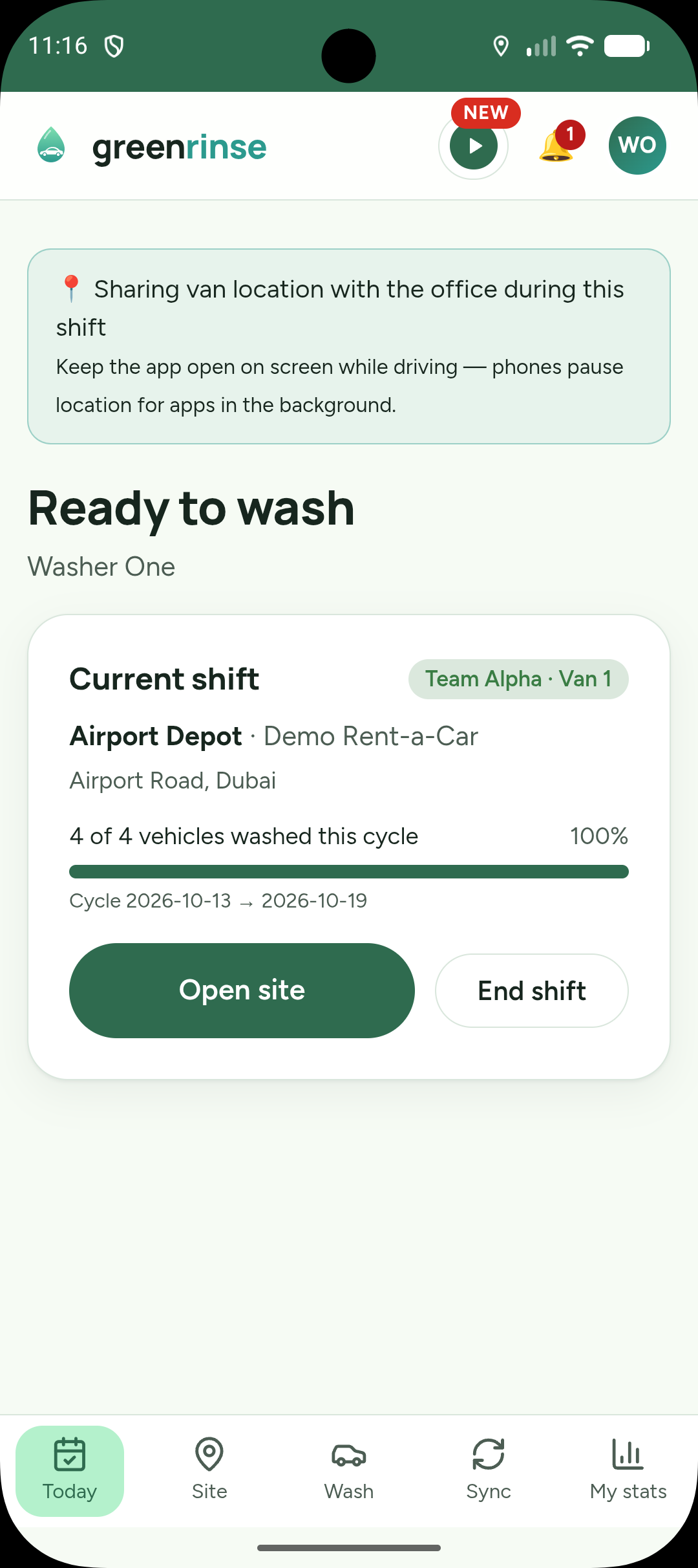 Washer app – today