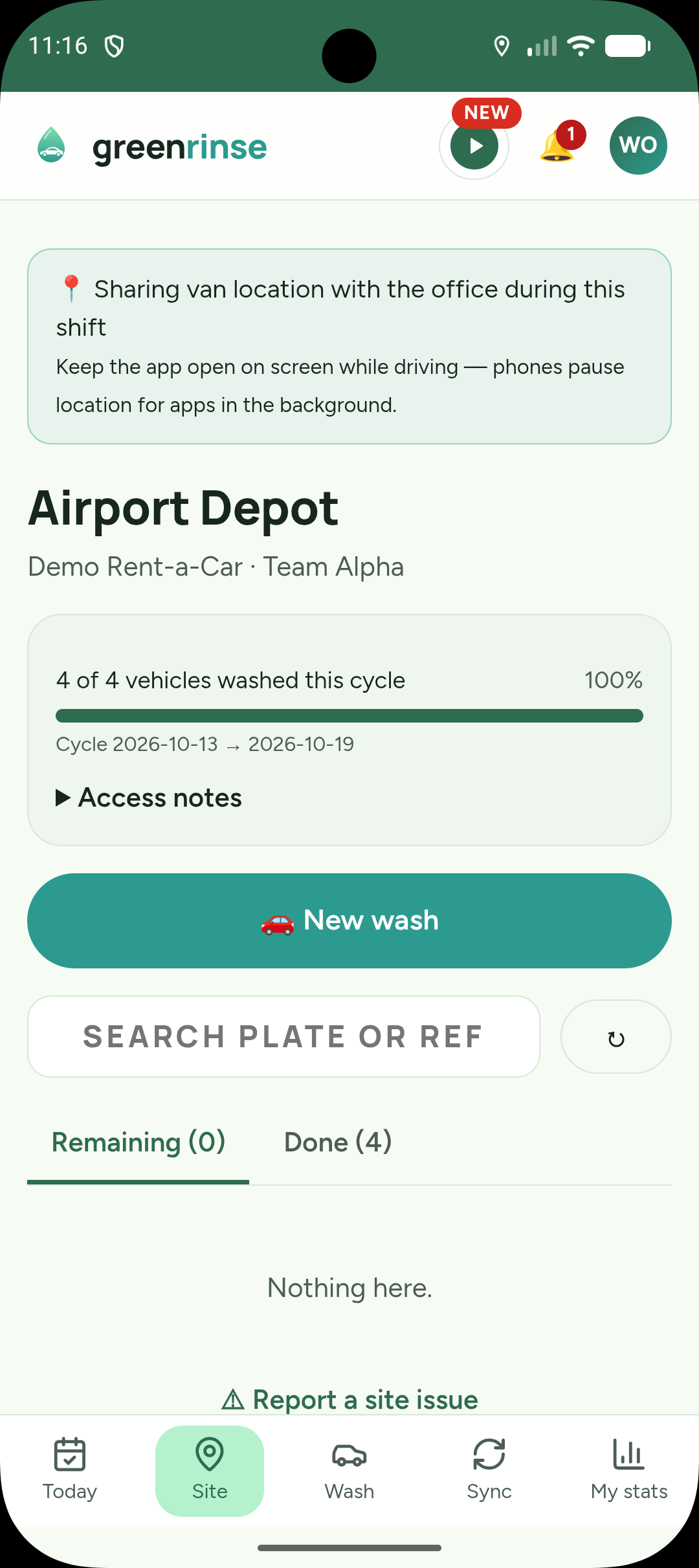 Washer app – site