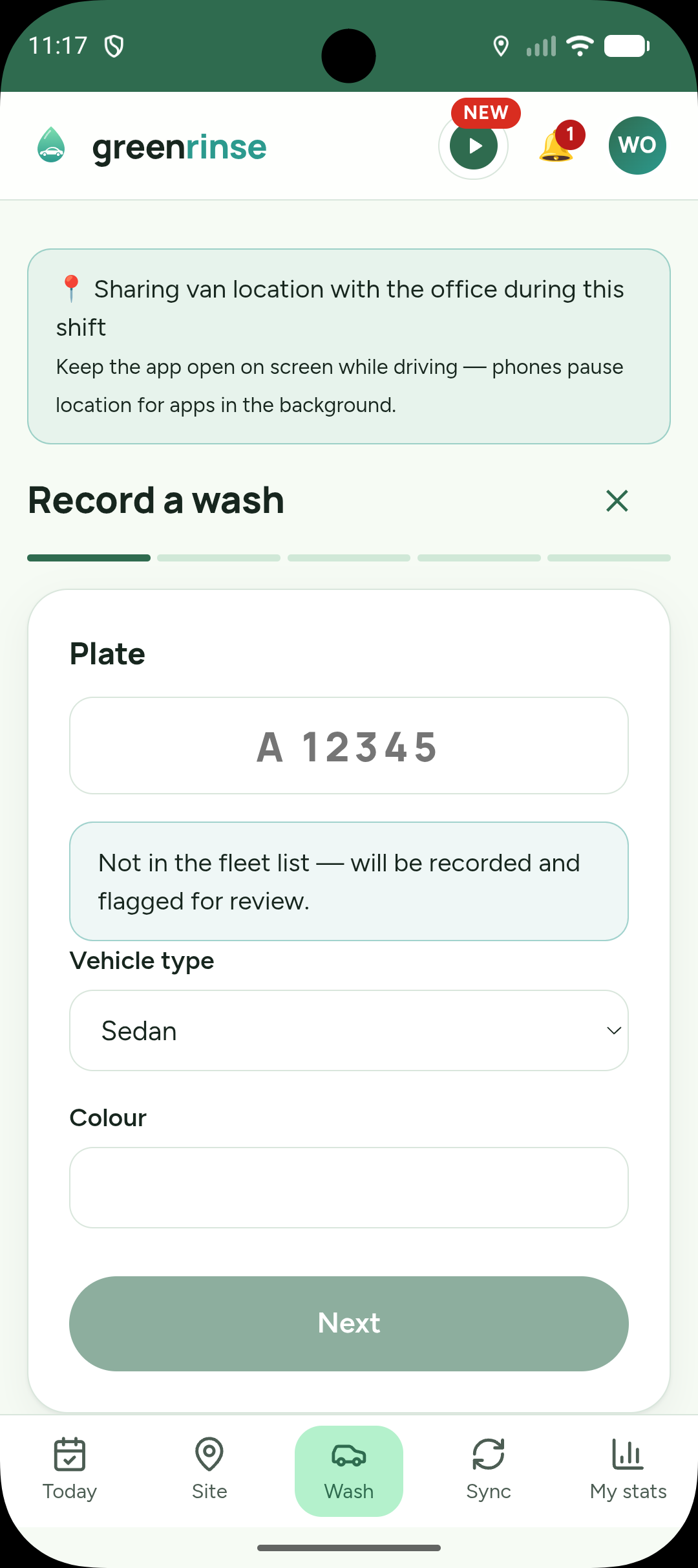 Washer app – record a wash